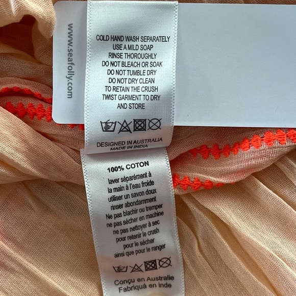 NEW Seafolly Tasseled embroidered kaftan Coverup OSFM Peach - Picture 7 of 8